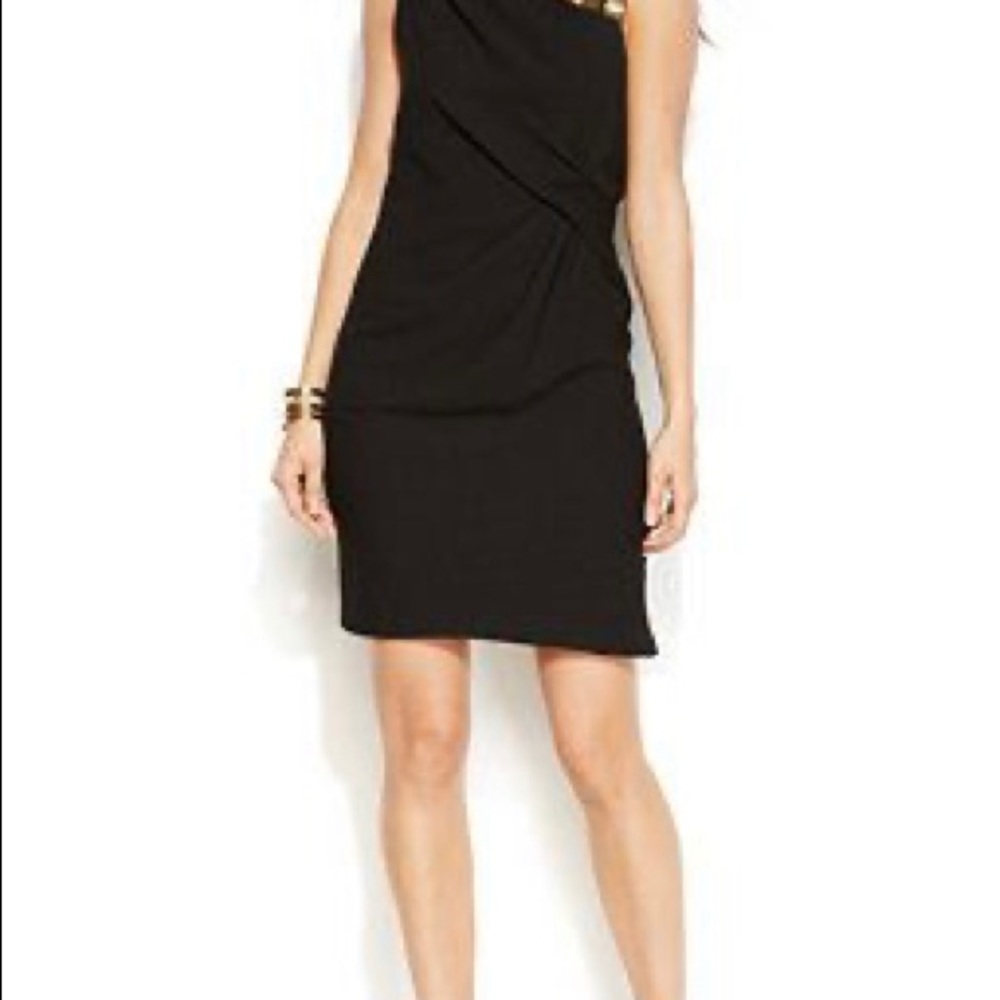 Plus one shoulder draped dress.